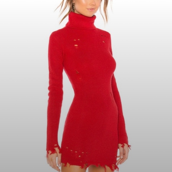 Lovers and Friends Dresses & Skirts - Lovers and Friends Distressed Ribbed Knit Turtleneck Dress